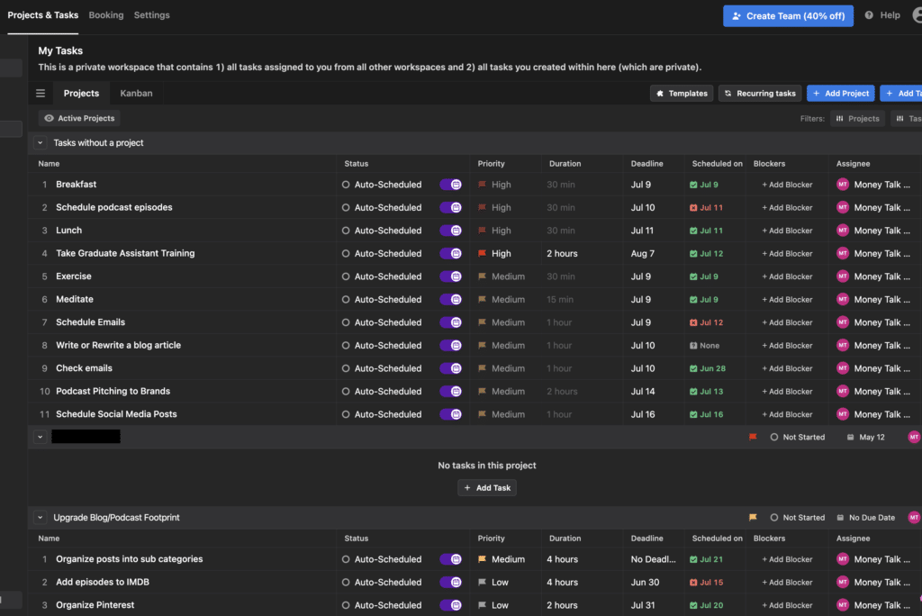 Motion Web App Projects & Tasks Function
