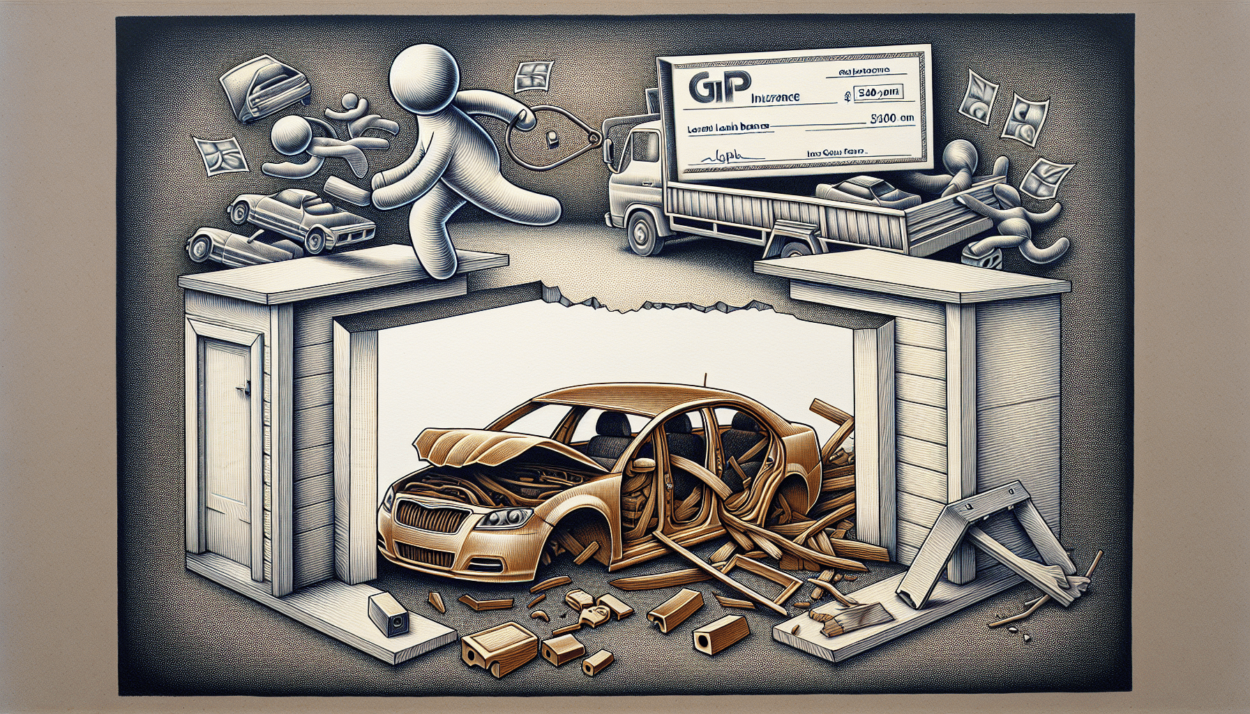 Illustration of a car being totaled and the remaining loan balance being covered by gap insurance