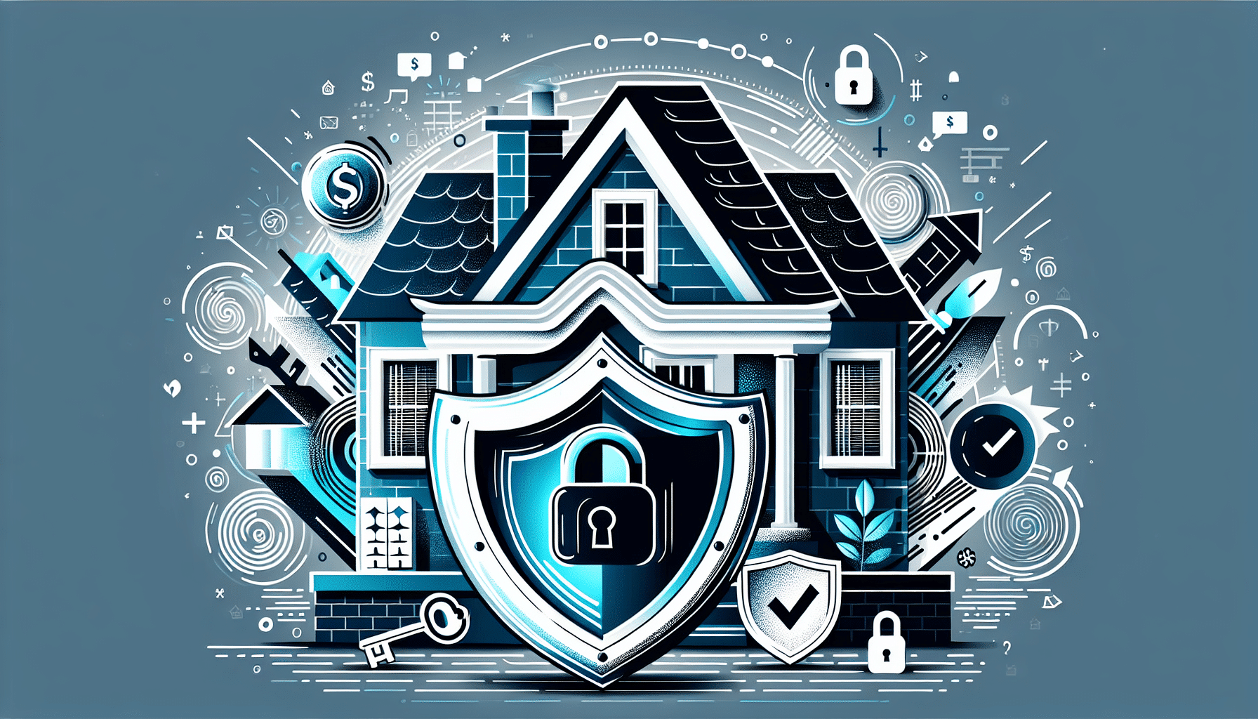 An illustration showing the importance of title insurance with a shield symbolizing protection over a house.